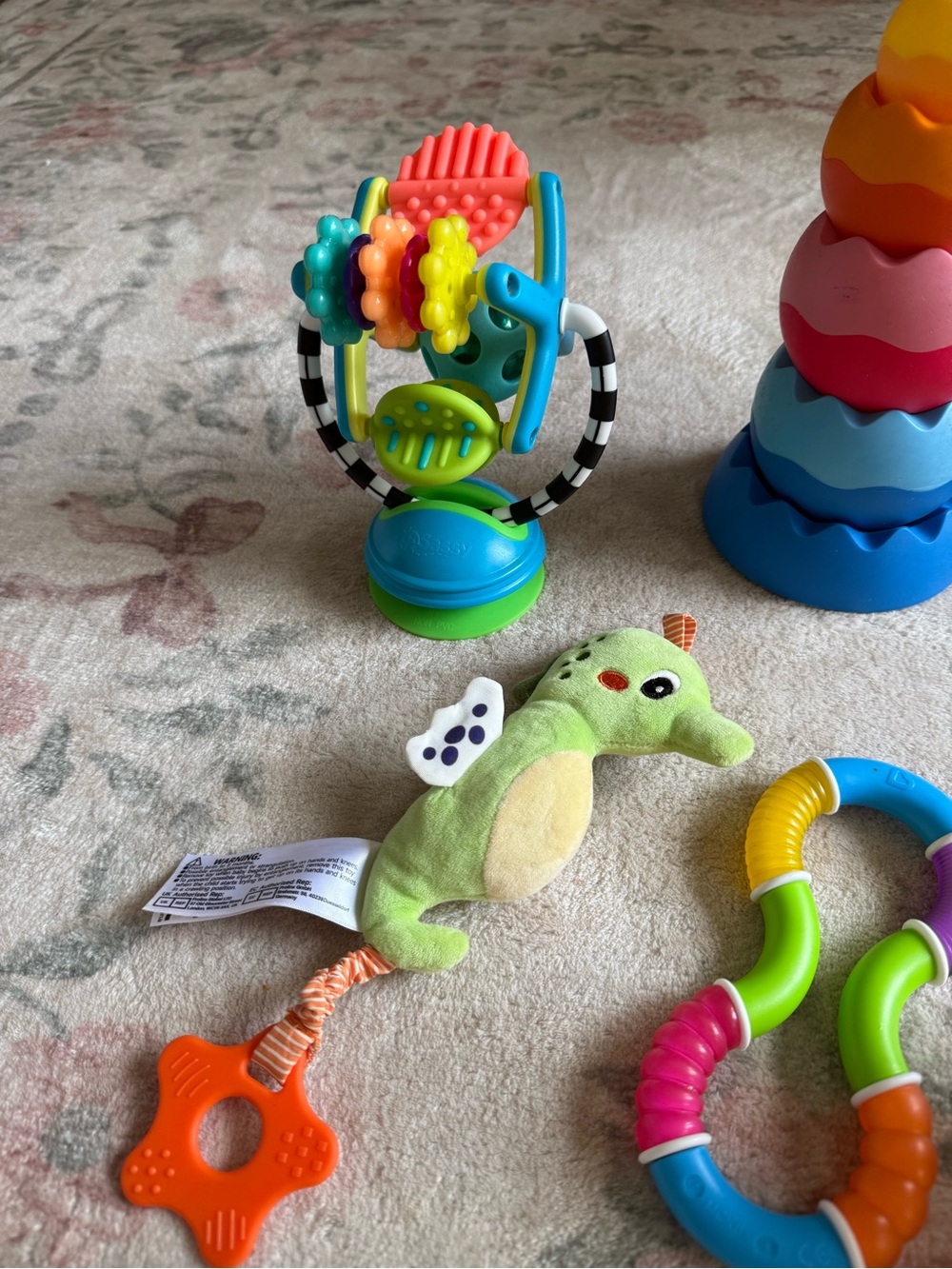 Baby Toy Lot - infant activity, stacking, hanging plush & sensory toys - Picture 2 of 6